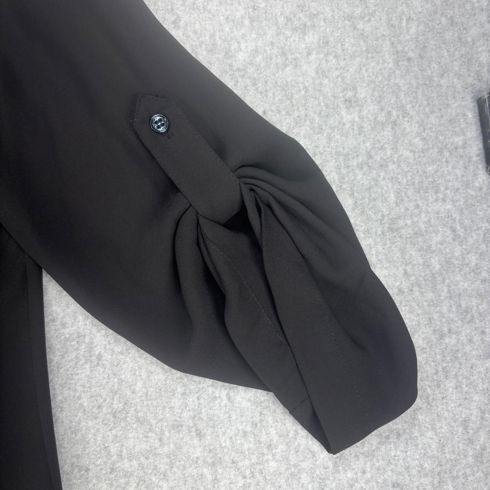 BCBGMAXAZRIA XS Black Pleated Button Front Blouse Career Office Workwear Loose - Picture 6 of 10